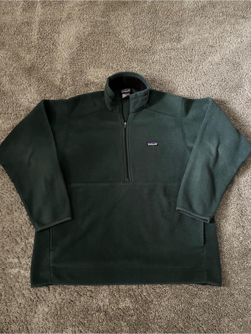 Vtg Patagonia Synchilla Green Marsupial Fleece Half Zip Pullover Pouch Large XXL